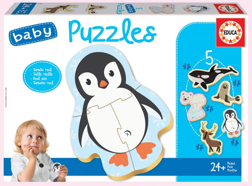 EDUCA Baby puzzle Polární zvířata 5v1 (3-5 dílků)