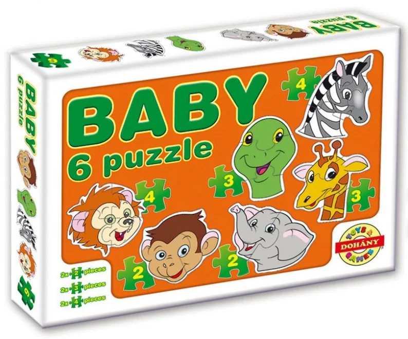 DOHÁNY Baby puzzle Zvířecí hlavičky - safari 6v1 (2-4 dílky)