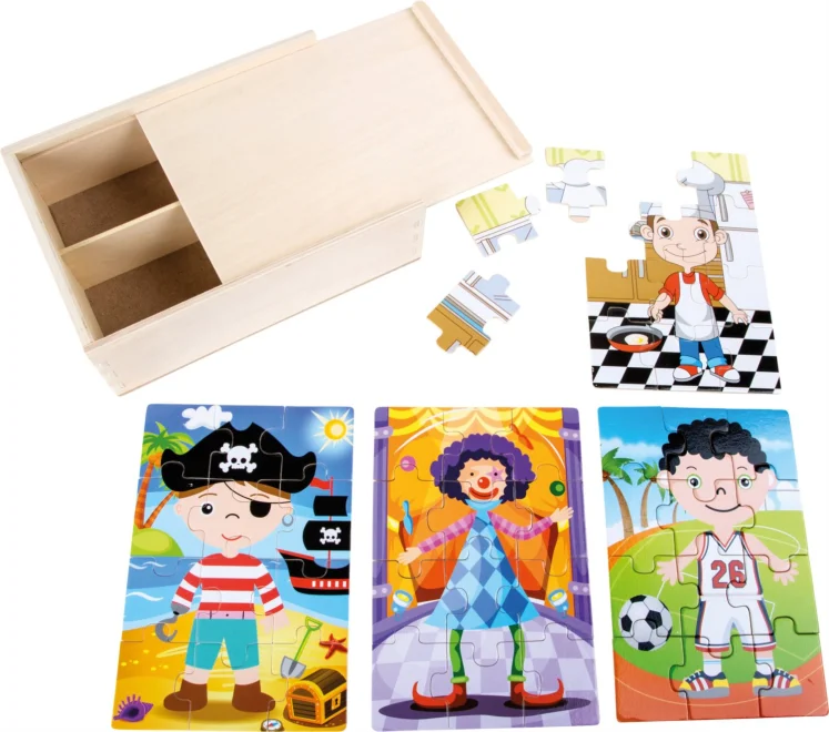SMALL FOOT Dřevěné puzzle Chlapci v kostýmech 4x12 dílků