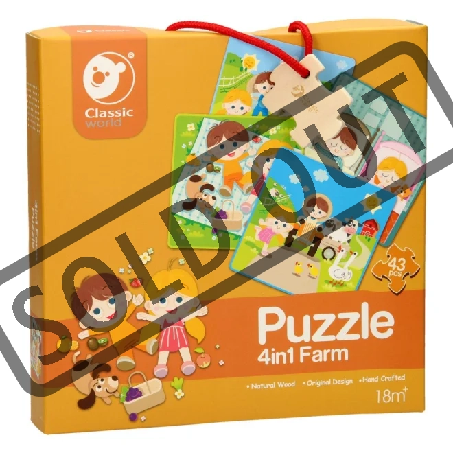 CLASSIC WORLD Dřevěné puzzle Farma 4v1 (6,9,12 a 16 dílků)