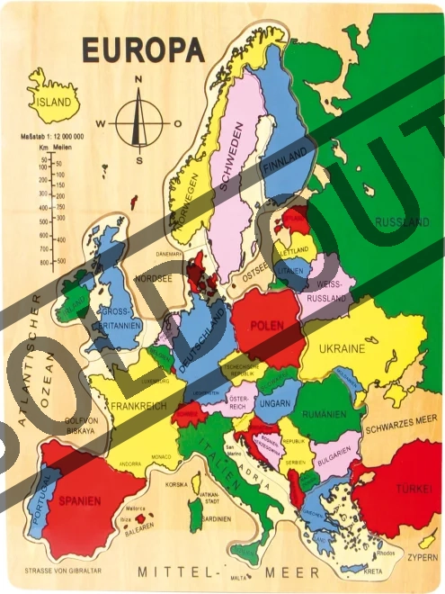 SMALL FOOT Dřevěné puzzle Mapa Evropy 14 dílků