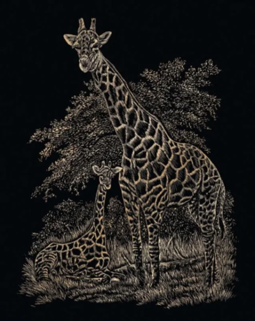 ROYAL & LANGNICKEL Měděný škrabací obrázek Žirafa s mládětem