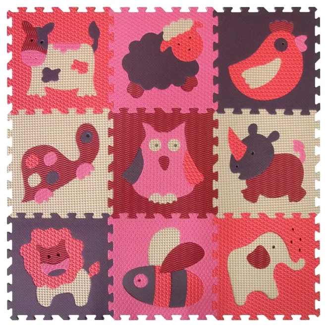 BABY GREAT Pěnové puzzle Zvířata červená-růžová SX (30x30)