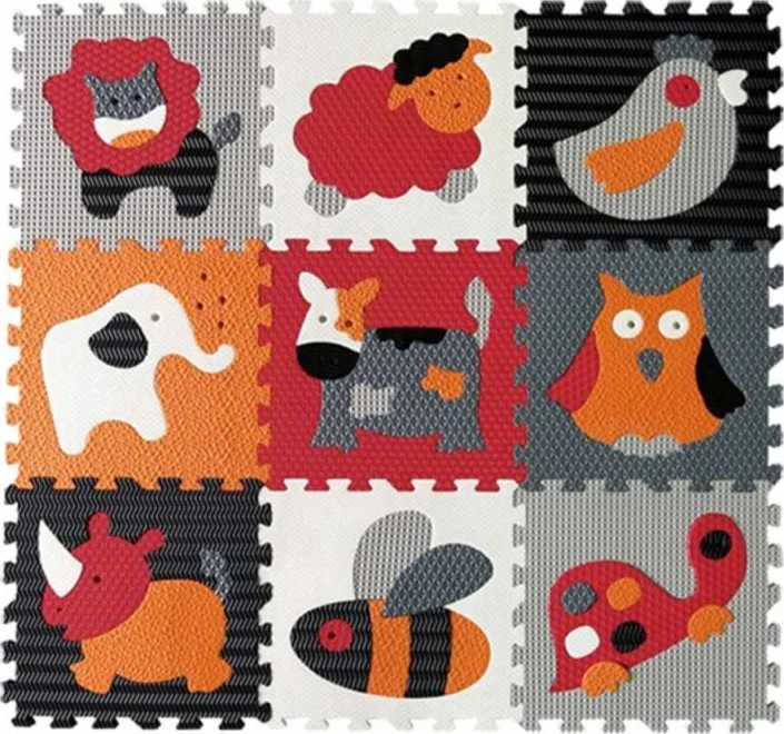 BABY GREAT Pěnové puzzle Zvířata šedá-červená SX (30x30)
