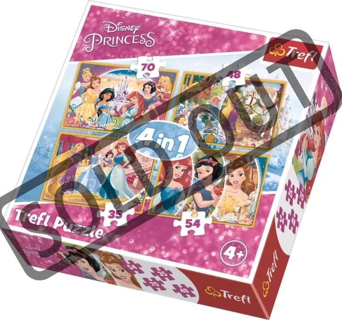 TREFL Puzzle Disney princezny: Veselé krásky 4v1 (35,48,54,70 dílků)