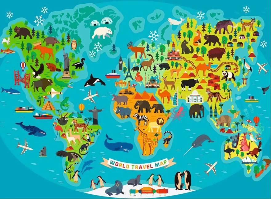 RAVENSBURGER Puzzle Mapa světa divokých zvířat XXL 150 dílků