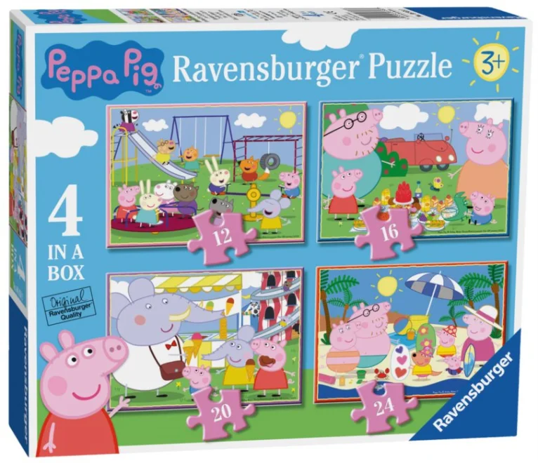 RAVENSBURGER Puzzle Prasátko Peppa: Zábavné dny 4v1 (12,16,20,24 dílků)