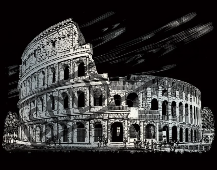 Škrabací obrázek - Koloseum, Itálie (stříbrné)