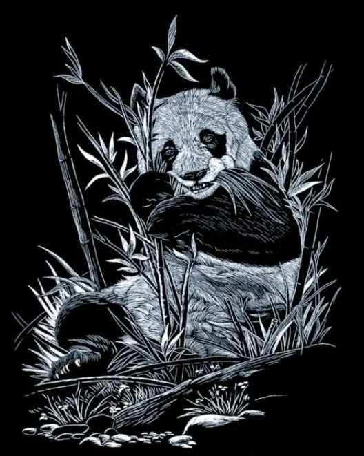 Škrabací obrázek - Panda (stříbrná)