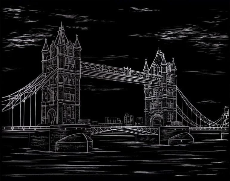 ARTLOVER Škrabací obrázek stříbrný Tower Bridge 20x25cm