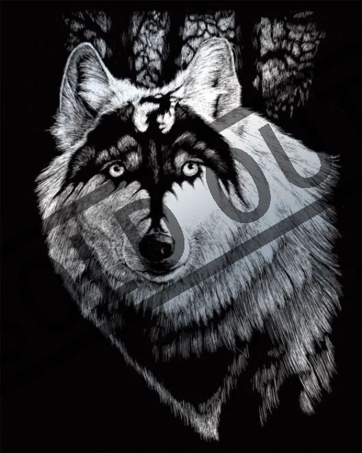 Škrabací obrázek - Vlk s drakem (stříbrný)
