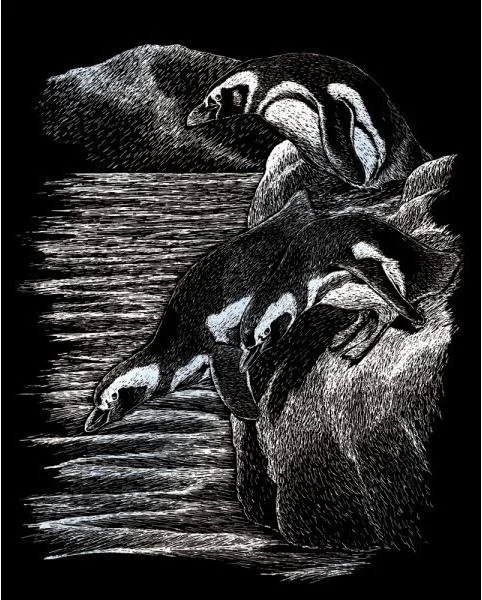 Škrabací obrázek - Tučňáci (stříbrní)