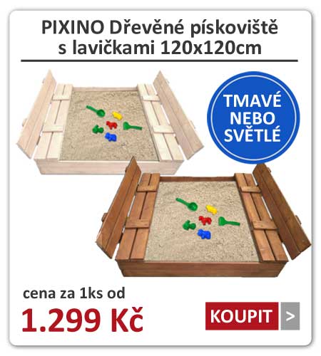 PIXINO Dřevěné pískoviště s lavičkami 120x120cm
