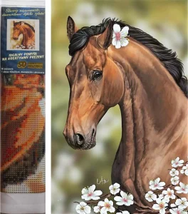 Diamantové malování Kůň s květinami 30x40cm