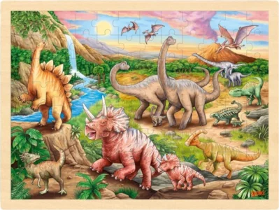 Dřevěné puzzle Dinosauří stezka 96 dílků