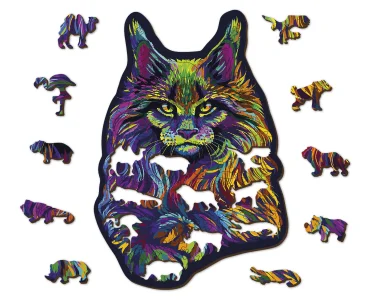 Dřevěné puzzle Duhová divoká kočka 140 dílků EKO
