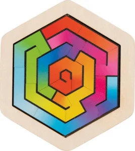 Dřevěné puzzle Hlavolam - šestiúhelník 18 dílků