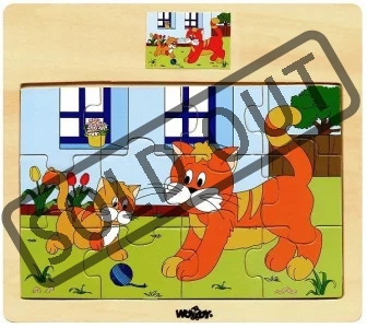Dřevěné puzzle Kočka s koťátkem 12 dílků