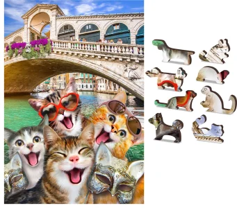Dřevěné puzzle Koťata v Benátkách 2v1, 75 dílků EKO