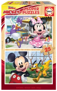 Dřevěné puzzle Mickey a přátelé 2x25 dílků