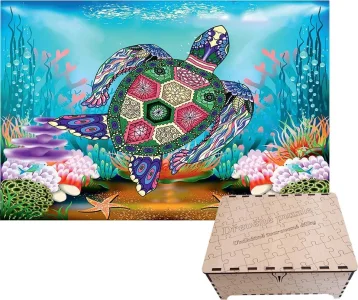 Dřevěné puzzle Mořská želva XL 310 dílků v dárkové krabičce