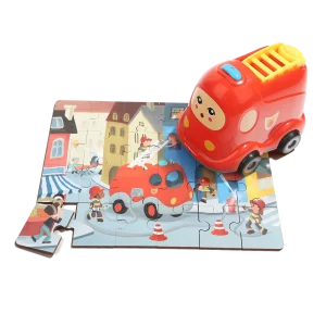 Dřevěné puzzle s hračkou: Hasičské auto 24 dílků