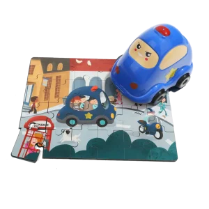 Dřevěné puzzle s hračkou: Policejní auto 24 dílků