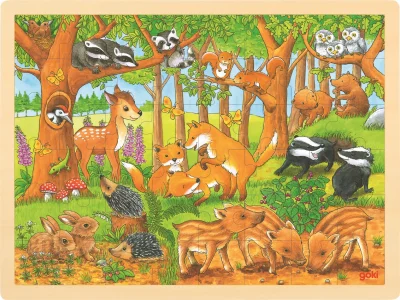 Dřevěné puzzle Zvířecí mláďátka v lese 48 dílků