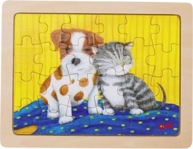 Dřevěné puzzle Zvířecí přátelství - Koťátko se štěňátkem 24 dílky