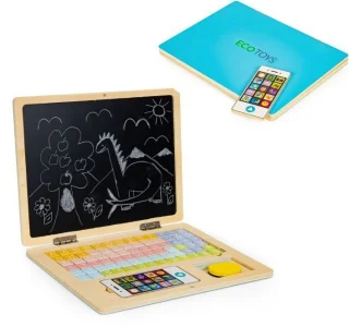 Dřevěný notebook s magnetickým monitorem - modrý