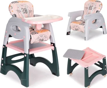 Jídelní židlička 2v1 růžovo-šedá