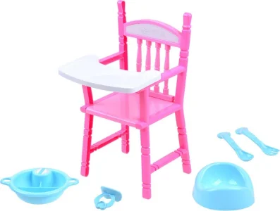 Jídelní židlička pro panenky s příslušenstvím