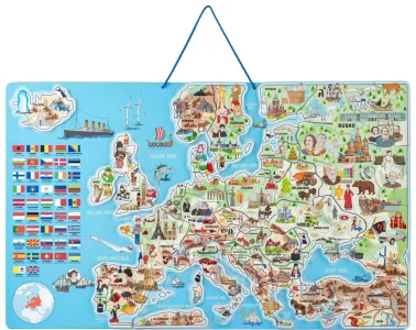Magnetická mapa Evropy s obrázky a společenská hra, 3v1 v českém jazyce
