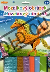 Mozaikový obrázek Běžící kůň ve fialkách 20x29cm