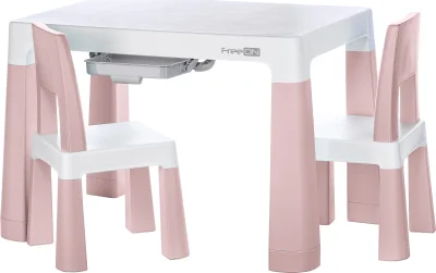 Plastový stolek s židlemi Neo, bílá/růžová