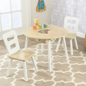 Dřevěný set stůl + 2 židle - přírodní, bílá