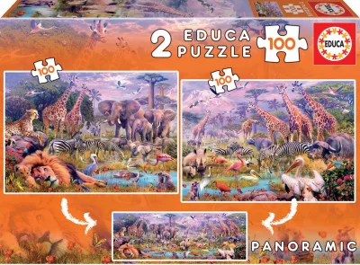 Puzzle Panorama Divoká zvířata 2x100 dílků