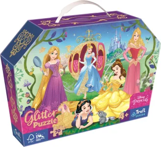Třpytivé Glitter puzzle v kufříku Disney: Šťastné princezny 70 dílků