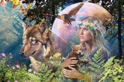 Puzzle Lesní paní - Vlk ve svitu měsíce 3000 dílků