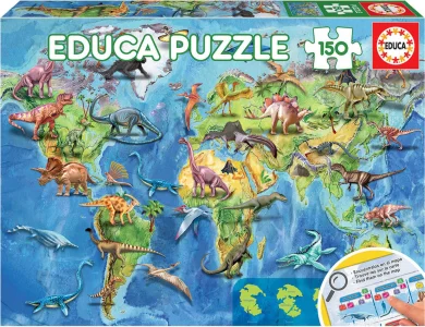 Puzzle Mapa světa s dinosaury 150 dílků