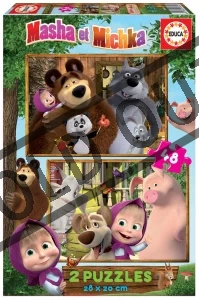 Puzzle Máša a medvěd: S přáteli 2x48 dílků