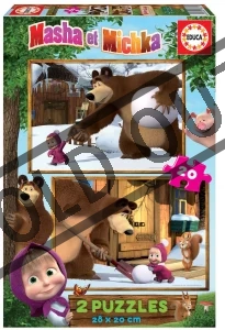 Puzzle Máša a medvěd: Zimní radovánky 2x20 dílků