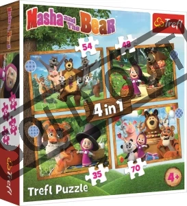 Puzzle Máša a medvěd: V lese 4v1 (35,48,54,70 dílků)