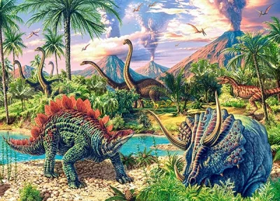 Puzzle Dinosauři pod sopkami 120 dílků