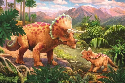 Puzzle Úžasní dinosauři: Triceratops s mládětem 54 dílků