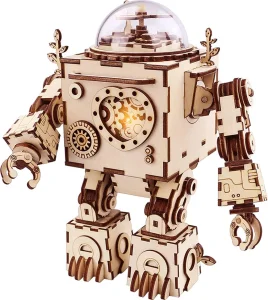 Rokr Svítící 3D dřevěné puzzle Robot Orpheus (hrací skříňka) 221 dílků