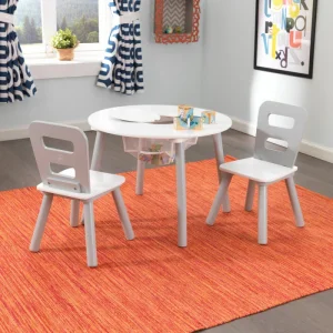 Kulatý stůl s úložným prostorem a židličkami - šedý