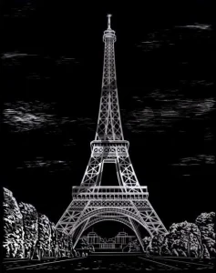 Škrabací obrázek stříbrný Eiffelova věž 20x25cm