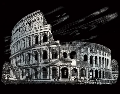 Stříbrný škrabací obrázek Koloseum, Itálie
