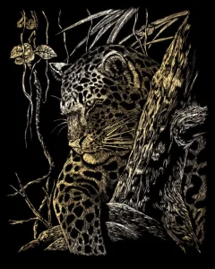 Zlatý škrabací obrázek Leopard na stromě